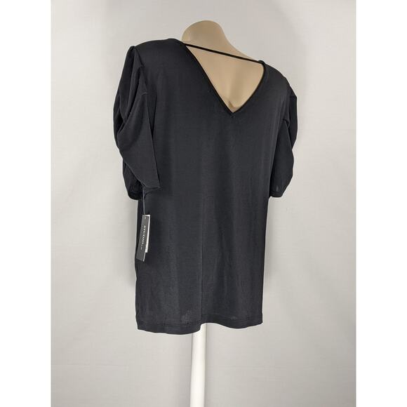 JPR Studio Versatile Ruched Sleeve Top Black L V-Neck Office Relaxed Fit Shirt - Picture 3 of 8